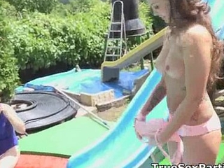 Wild foursome fuck party by pool