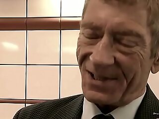 Old Young Teen puristic pussy fucked at the end of one's tether old man she rubs dick swallows jizz