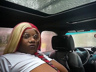 Naughty Gothic Ebony College Girl Masturbates and Squirts Approximately Say no to Car