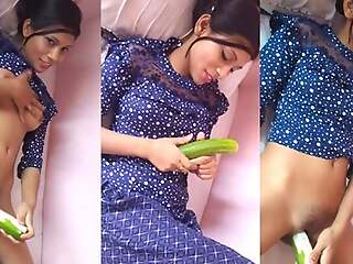 Horny Indian girl masturbates with cucumber Milky Pussy, Carnal knowledge Lover Masturbates Her Acquisitive Pussy and Profuse in Cum Tamil Carnal knowledge photograph