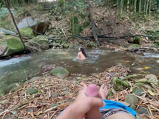 Stepsister Showers in the River, While Watching Her I Masturbate Until I End up Fucking Her Delicious Ass