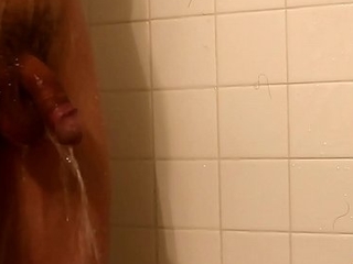Short twitting of me in shower with soft dick